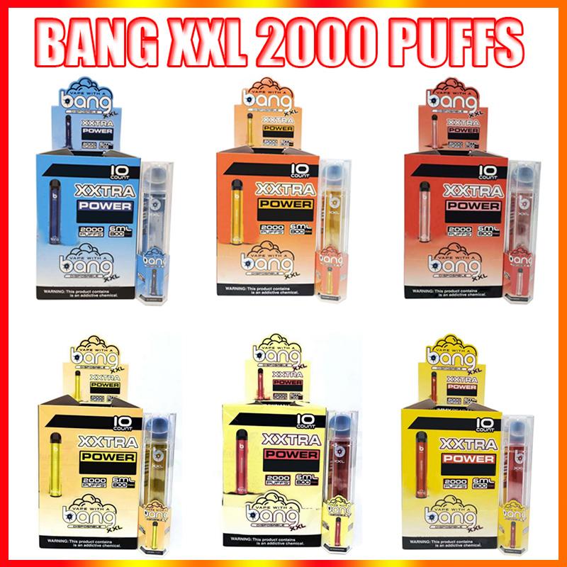 Bang XXL Jetable Vape Stylo Cigarettes électroniques Dispositif 800mAh Batterie 6ml Pods vides Vapeurs originales 2000 Kit de bouffées en gros